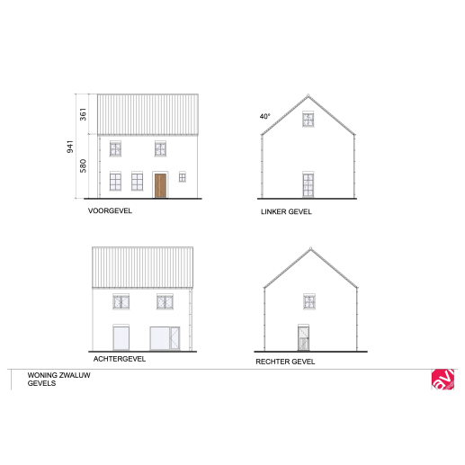Gevelplan, klassieke woning, open bebouwing Zwaluw