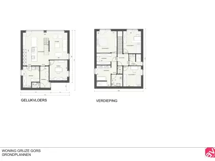 Grondplan, moderne woning, open bebouwing Grijze Gors
