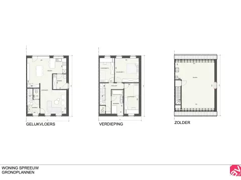 Grondplan, eigentijdse woning, halfopen bebouwing Spreeuw