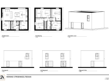 Nieuwbouwwoning, grond en gevelplan moderne woning