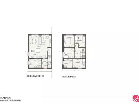 Grondplan, Nieuwbouwwoning, halfopen moderne wonning, Beringen