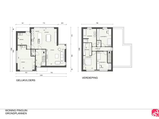 Grondplan Nieuwbouwwoning, open moderne woning, Sint-Lambrechts-Herk