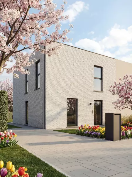 AVL Woningbouw witte pelikaan halfopen eigentijdse bebouwing
